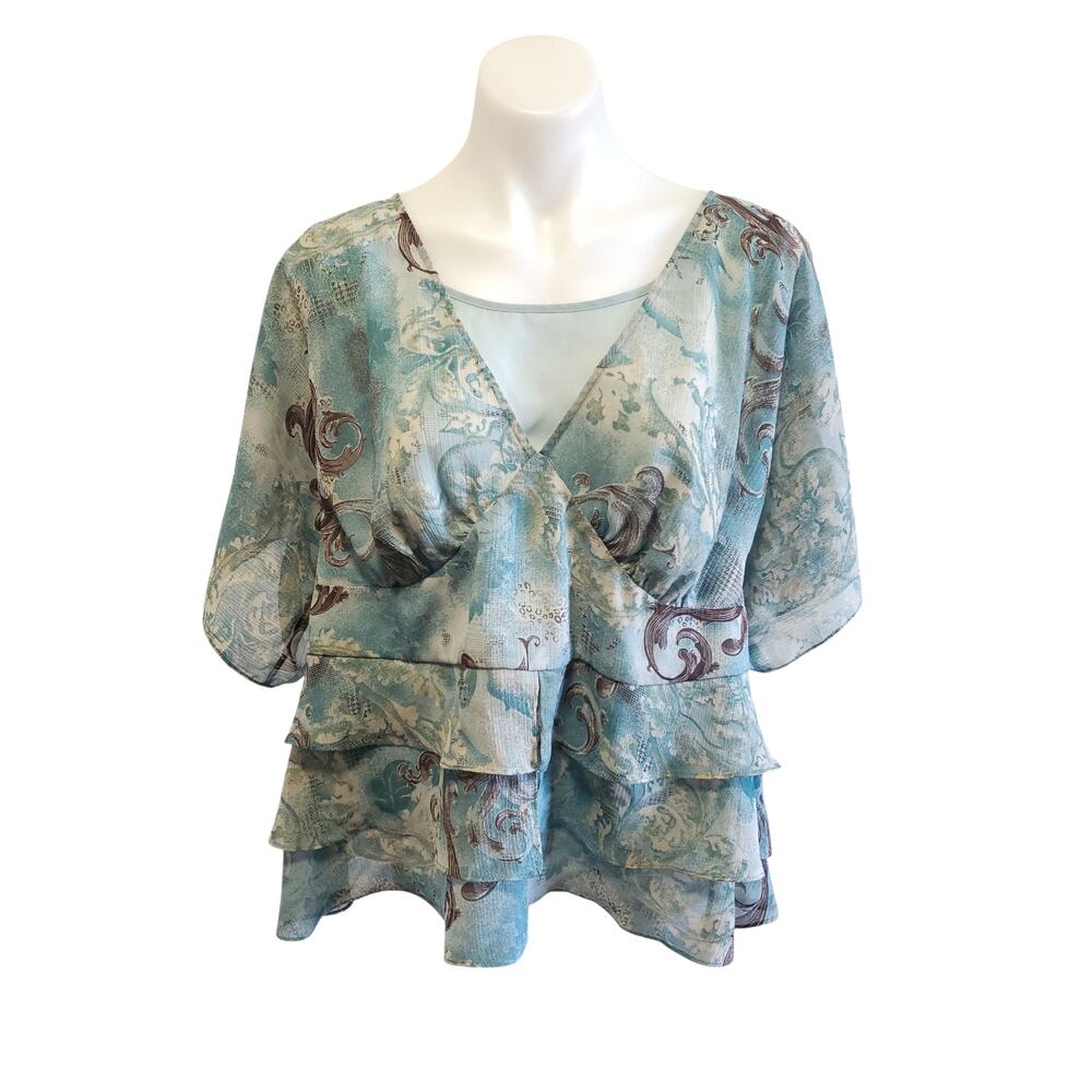 Lane Bryant Aqua Pasily Chiffon Layered Babydoll Blouse Y2K Whimsigoth 14/16